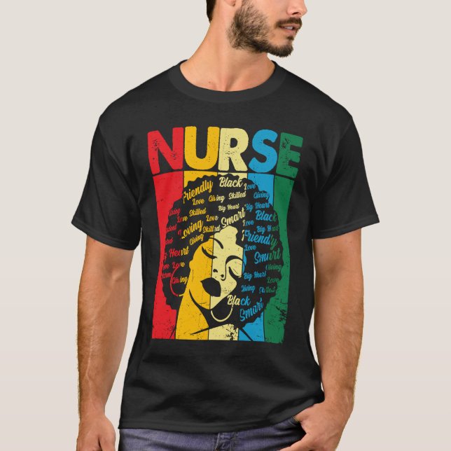Black History Nurse African American Pride Afro Wo T-Shirt (Front)