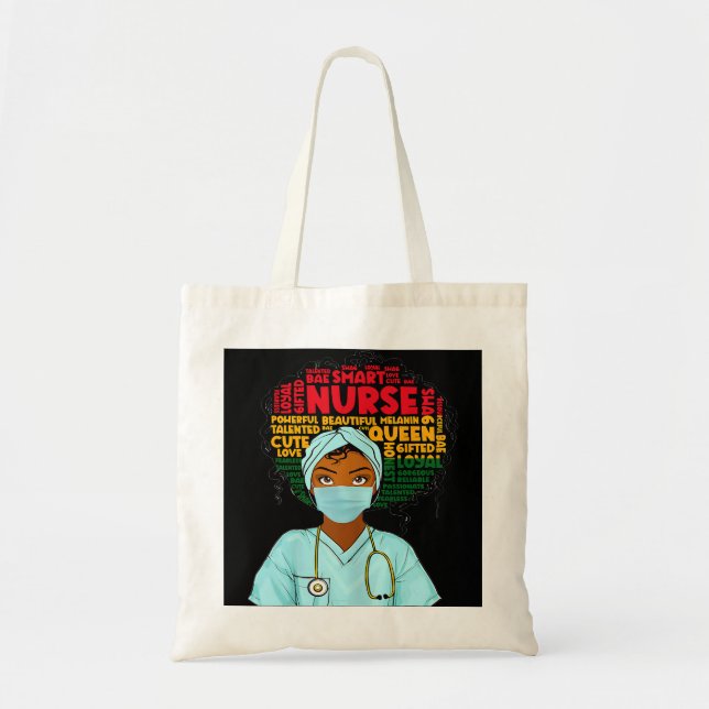 Black History Nurse African American Pride Afro Wo Tote Bag (Front)