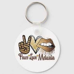 Black History Peace Love Melanin Circle Keychain