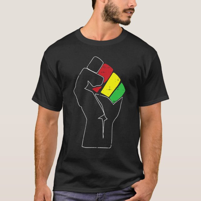 Black History Power Fist Africa Flag African Ameri T-Shirt (Front)