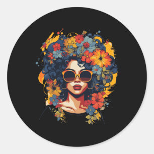 Black History T Shrits For Women Afro Flower Hair Classic Round Sticker