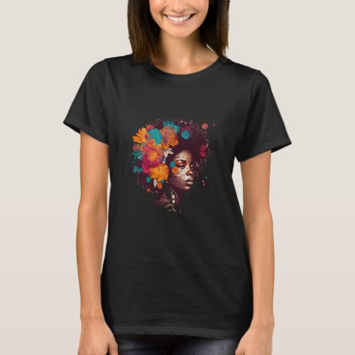 Black History T Shrits For Women Afro Flower Hair  T_Shirt