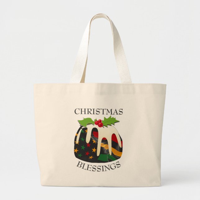 Black History USA Flag CHRISTMAS PUDDING Large Tote Bag (Front)