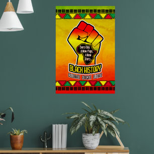 Black History with Africa Map and Fist on Grunge Poster