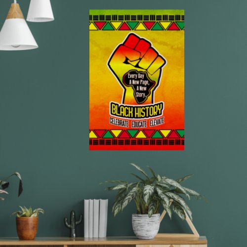 Black History with Africa Map and Fist on Grunge Poster