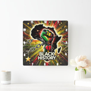 Black History With African Empowerment Symbolism Square Wall Clock