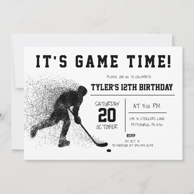 Black Hockey Birthday Invitation (Front)