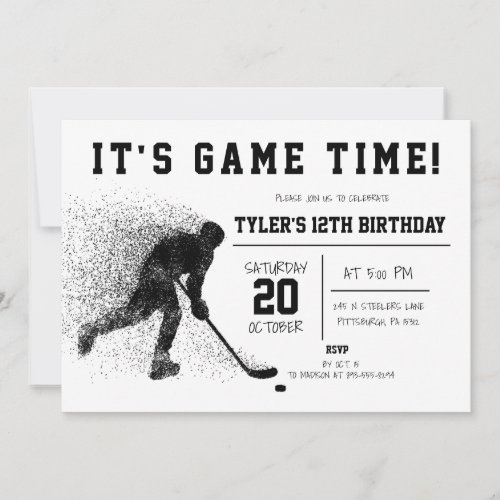 Black Hockey Birthday Invitation