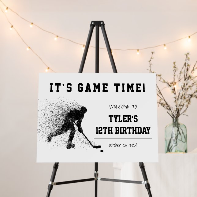 Black Hockey Birthday Welcome Sign (In Situ (Stand))