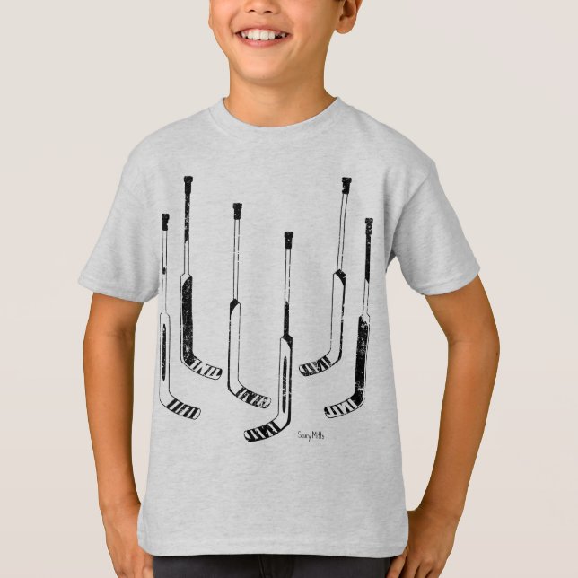 Black Hockey Goalie Sticks Youth T-Shirt (Front)