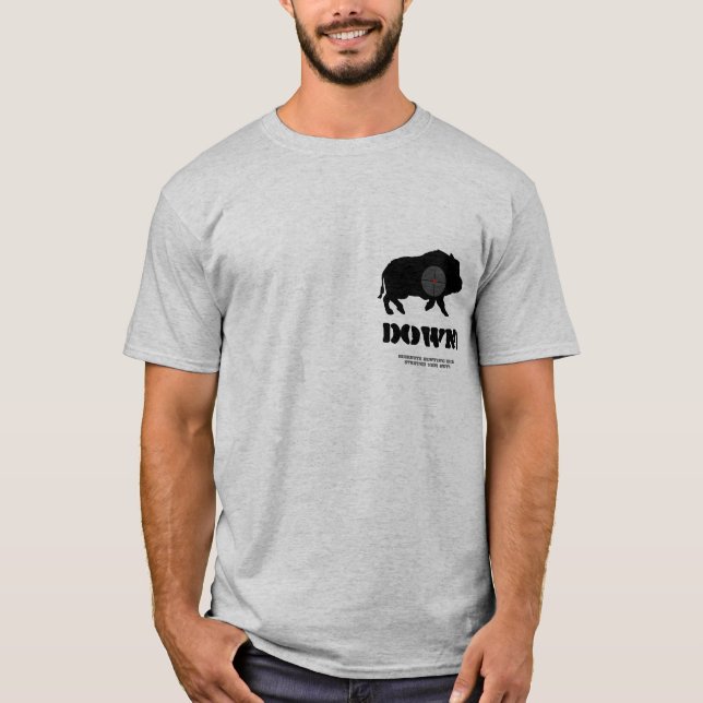 Black Hog Down! Bucknutz Hunting Club T-Shirt (Front)