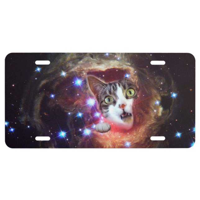 Black Hole Cosmic Space Cat Car  License Plate (Front)