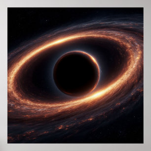 Black Hole Ringed by Glowing Cosmic Disk Poster