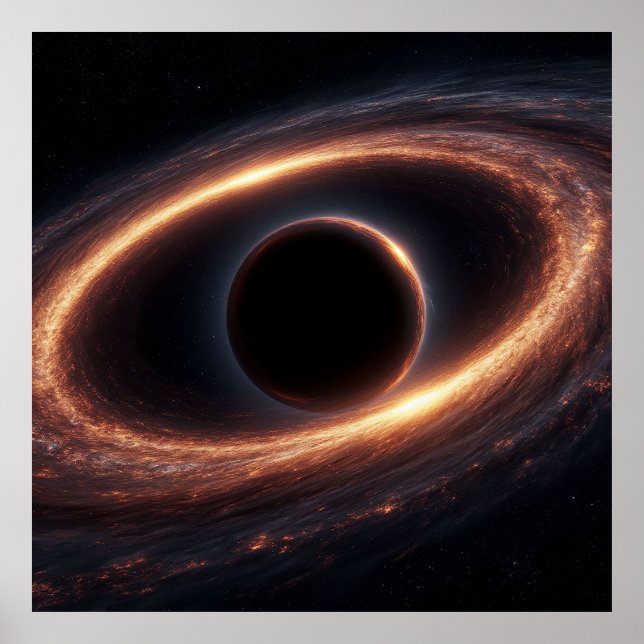 Black Hole Ringed by Glowing Cosmic Disk Poster (Front)