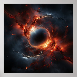 Black Hole Worm Hole Art Orange Poster