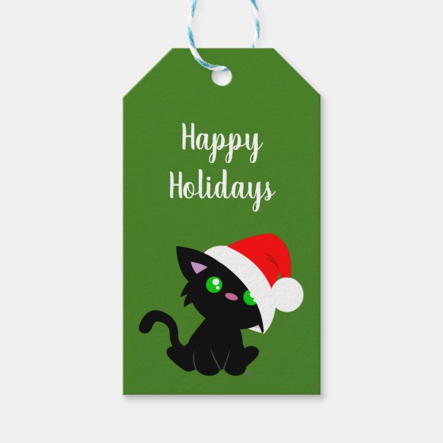 Black Holiday Kitty Gift Tags (Front)