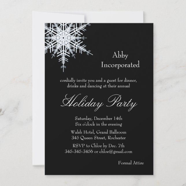 Black Holiday Offset Snowflake Invitation (corp) (Front)