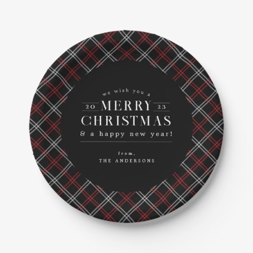 Black Holiday Plaid Christmas Paper Plates