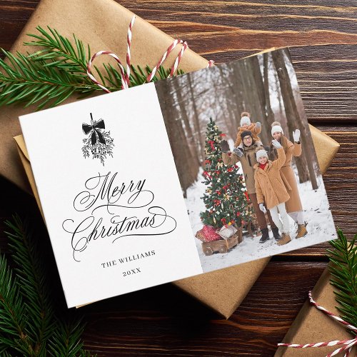 Black Holly Berry Bouquet Christmas Photo Flat Holiday Card