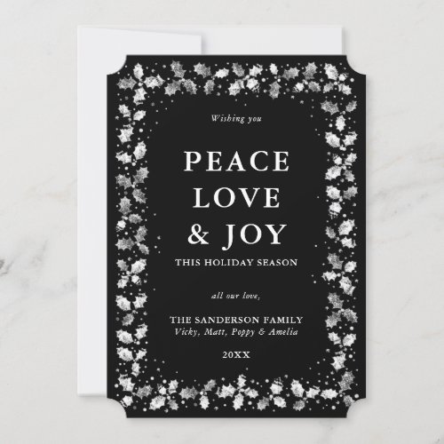 Black Holly Peace Love  Joy Holiday Card