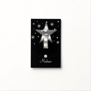 Black Hollywood Silver Star Light Switch Cover