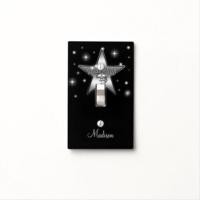 Black Hollywood Silver Star Light Switch Cover (In Situ)
