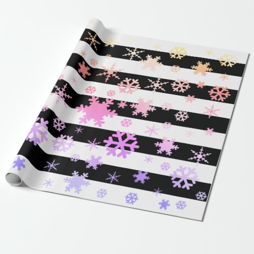 Black Holographic Christmas Snowflake Pattern Wrapping Paper