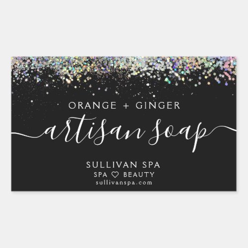 Black Holographic Glitter Artisan Soap Label