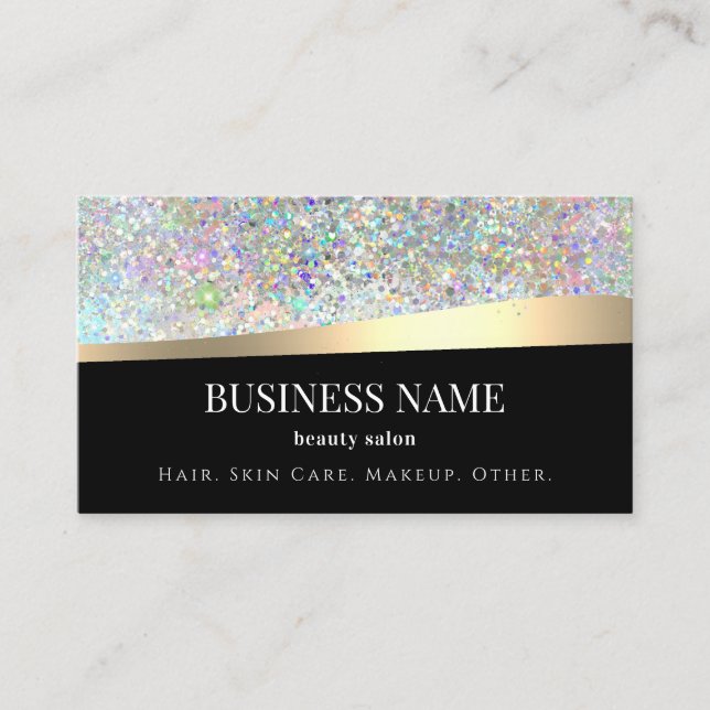 Black Holographic Glitter Beauty Gold Calling Card (Front)