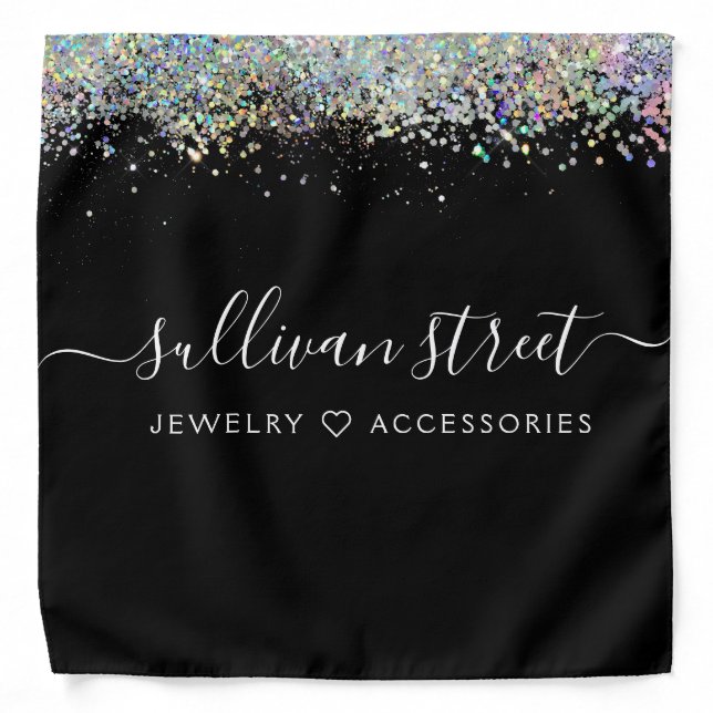 Black Holographic Glitter Business   Bandana (Front)
