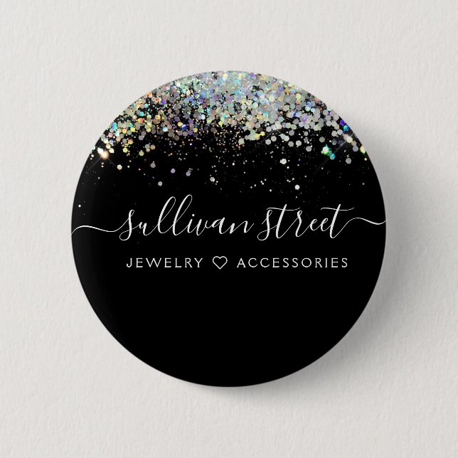 Black Holographic Glitter Business   Button (Front)