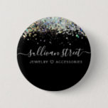 Black Holographic Glitter Business   Button<br><div class="desc">A girly luxe black design with holographic glitter that can be personalized with your business name.</div>