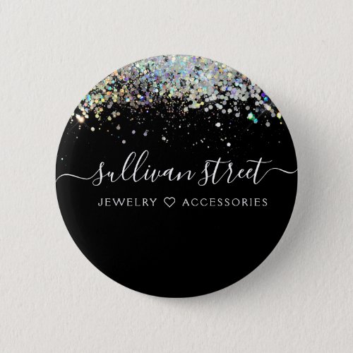 Black Holographic Glitter Business   Button