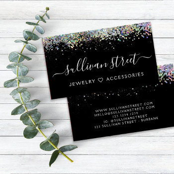 Black Holographic Glitter Business Card by Sullivan_Street at Zazzle
