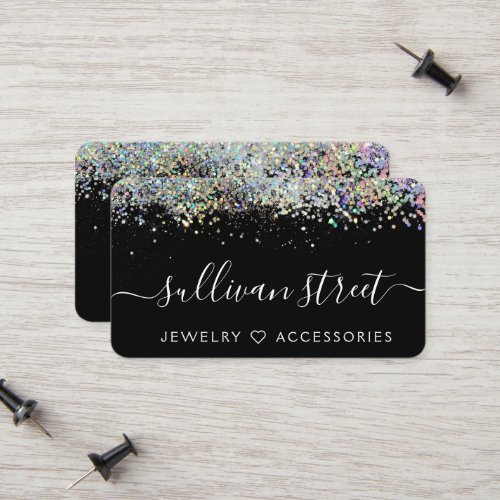 Black Holographic Glitter Business Card