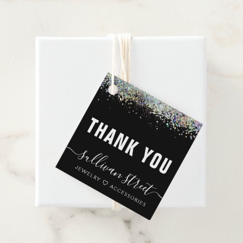 Black Holographic Glitter Business Thank You Tag