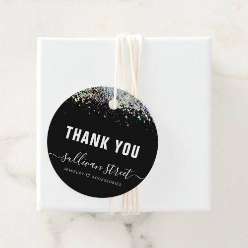 Black Holographic Glitter Business Thank You Tag