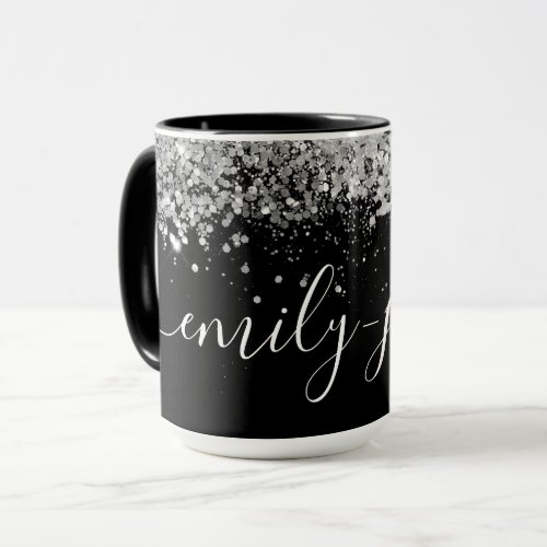 Black Holographic Glitter Hand Lettered Name Mug