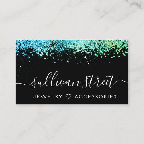 Black Holographic Glitter Jewelry Boutique Busines Business Card