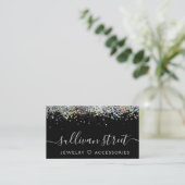Black Holographic Glitter Jewelry Boutique Business Card (Standing Front)