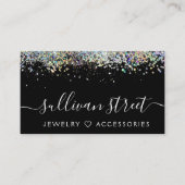 Black Holographic Glitter Jewelry Boutique Business Card (Front)