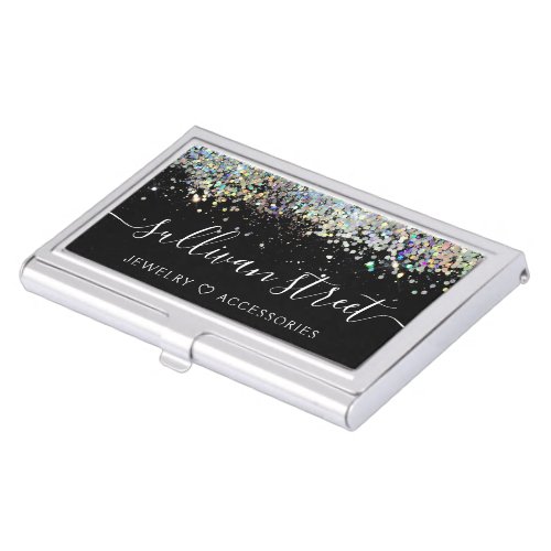 Black Holographic Glitter Jewelry Boutique Business Card Case