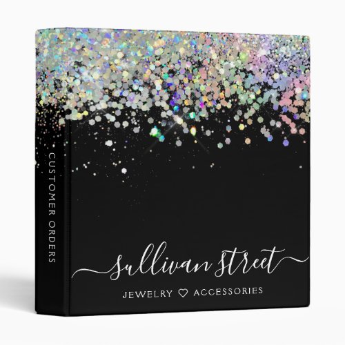 Black Holographic Glitter Jewelry Seller Business 3 Ring Binder