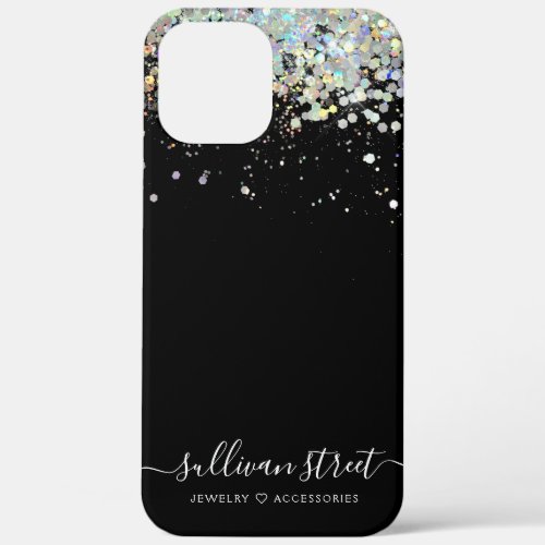 Black Holographic Glitter Jewelry Seller Business  iPhone 12 Pro Max Case