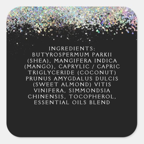 Black Holographic Glitter Skin Care Ingredients Square Sticker