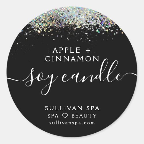 Black Holographic Glitter Soy Candle Label