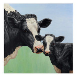 Black Holstein Cow & Cute Calf Acrylic Print