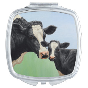 Black Holstein Cow & Cute Calf Compact Mirror