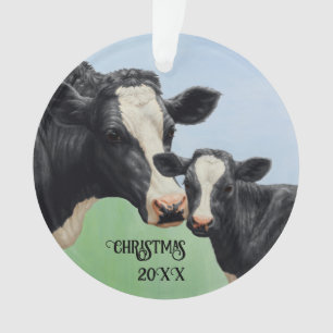 Black Holstein Cow & Cute Calf Ornament