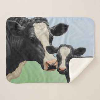 Black Holstein Cow & Cute Calf Sherpa Blanket
